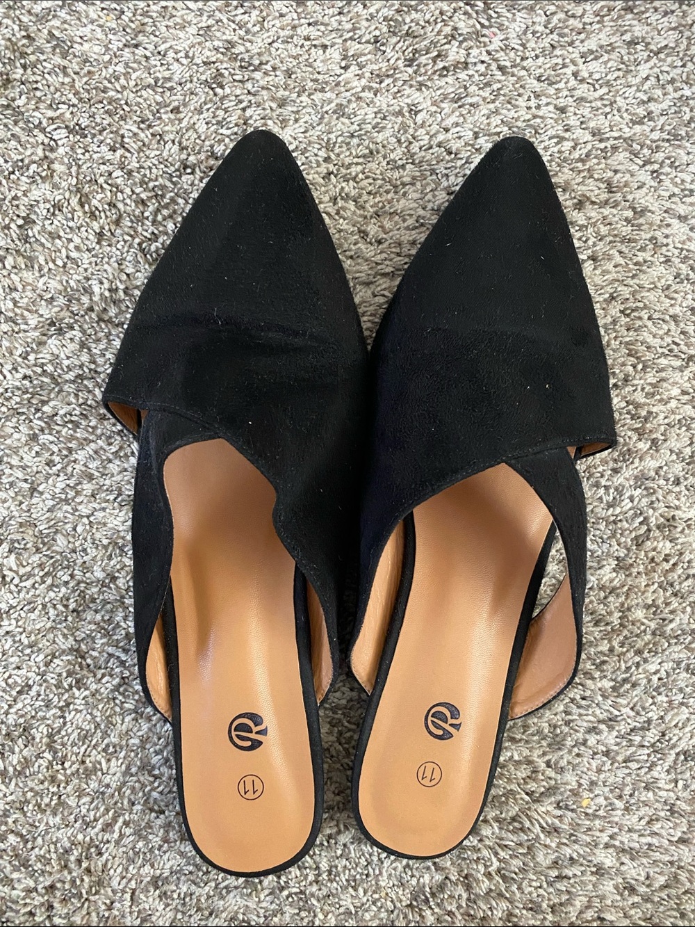 Black Suede Pointed-Toe Slip-On Mules
